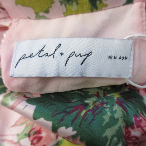 Petal + Pup Anabelle Halter Midi Dress M Pink Floral Satin Wedding Guest 312 - Picture 3 of 14